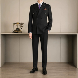 Ensemble de <span class=keywords><strong>costume</strong></span> <span class=keywords><strong>homme</strong></span> croisé sur mesure, style britannique, résistant aux plis, coupe ajustée, couleur unie, <span class=keywords><strong>pour</strong></span> affaires et occasions décontractées - Product Image 4