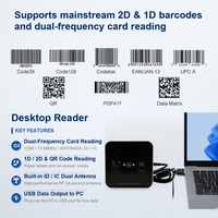 Lecteur de codes-barres USB de bureau, lecteur de codes QR 1D 2D, lecteur de cartes NFC IC ID double fréquence 125KHz 13.56MHz, contrôle d'accès