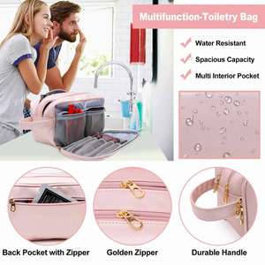 Sac de toilette de voyage imperméable en PU pour femmes, grand sac de maquillage en cuir PU, organiseur de cosmétiques - Product Image 5