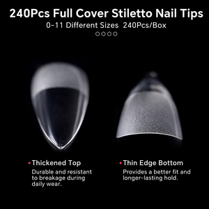 KADS 240 Uñas Postizas Stiletto de Cobertura Completa Transparentes de ABS para Extensión de Uñas Acrílicas y Gel, Manicura Profesional - Product Image 5