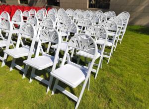 Venta al por mayor caliente venta moderna boda evento usado ventilador trasero Wimbledon jardín comedor sillas de hotel blanco al aire libre silla plegable de plástico - Product Image 3