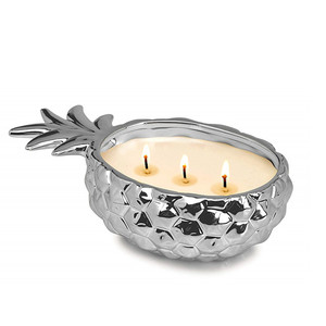 Déco Flair Argent Ananas En Céramique 3 Mèche Luxe Ananas Collection <span class=keywords><strong>Bougeoir</strong></span> Décoratif - Product Image 1