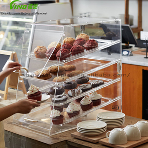 Vitrine de pâtisserie en acrylique poli étanche Vino avec portes frontales, choix de 4 plateaux, présentoir de boulangerie à 4 faces, modèle Vn20220325-5 - Product Image 3
