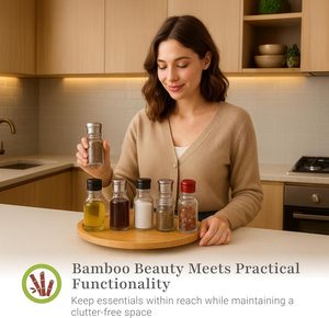 Plateau tournant en bambou pour condiments et épices, avec boîte de rangement, pour comptoirs de cuisine et salles de bain - Product Image 5