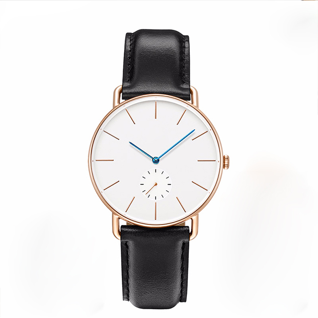 Super Slim Edge Elegant and Modern Stainless Steel Quartz Watch with White Dial and Black Leather Strap U3054