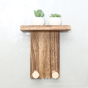 Wooden <b>Wall</b> <b>Mounted</b> <b>Shelf</b> With Hooks For Plants And Storage Rectangle Solid Wood Home Decoration - Product Image 1