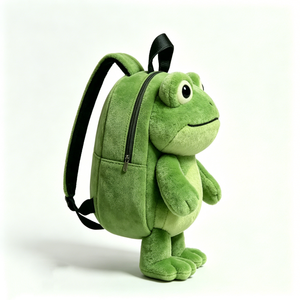 Soft Green Plush <b>Frog</b> School <b>Bag</b> Chubby <b>Frog</b>-Shaped Plush Backpack for Baby Unisex Halloween Design - Product Image 2