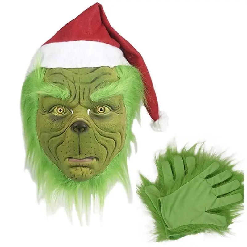 Allogogo Fiesta de Halloween Props Comedia Película Auriculares Navidad Novedad Máscara Verde Grinchi Juego de rol Máscara de látex