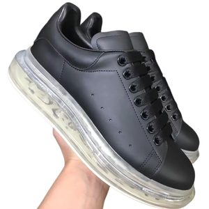 Chaussures de skate de style streetwear, couleur unie, cuir véritable, coussin d'air respirant, chaussures de marche tendance, chaussures de marque luxueuses - Product Image 1