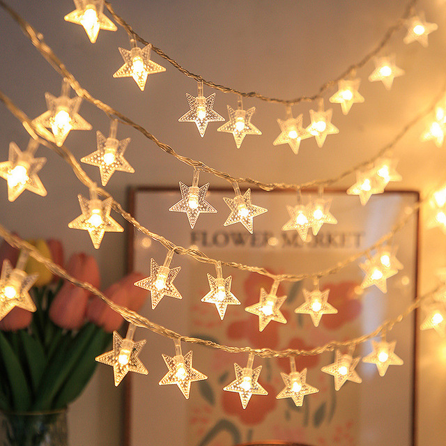 Solar LED String Lights with Remote Control-Holiday & Outdoor Camping Decorative Lights Star Design Flashing Atmosphere Lights