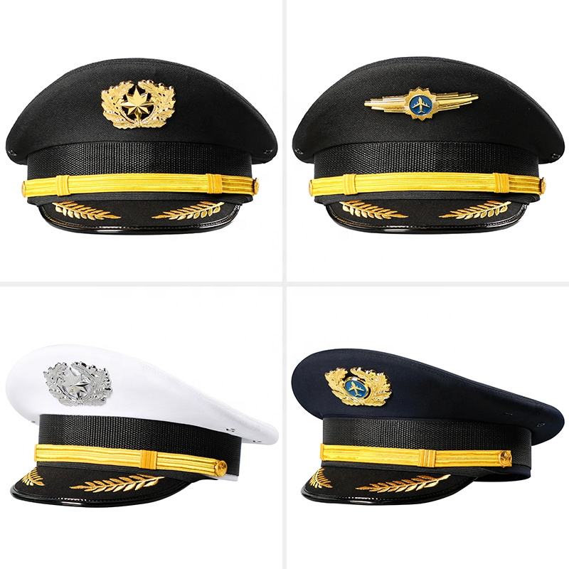 Custom Detachable Black Captain Uniform Hats for Pilots