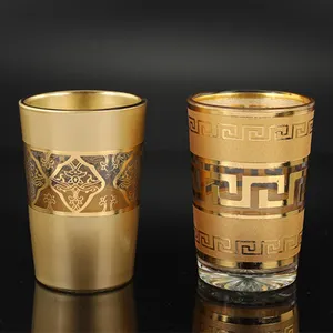 Hot Sale 6OZ Glas becher Marok kanis che Tee tasse Silber und Gold Aufkleber Türkische Glas Tee tasse