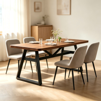 Table à manger rectangulaire moderne en noyer, avec structure en acier noir stable, pour la maison et les restaurants