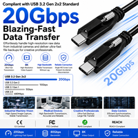 Cable USB 3.2 Gen 2x2 Tipo C LUNG KAY de 100W 5A con Bloqueo de un Solo Tornillo, Cable Seguro de Alta Velocidad de 20Gbps para Cámara Industrial y Realidad Virtual