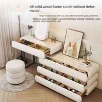 Ensemble coiffeuse blanc crème en bouclette avec miroir LED, tabouret et commode de rangement pour chambre et hôtel