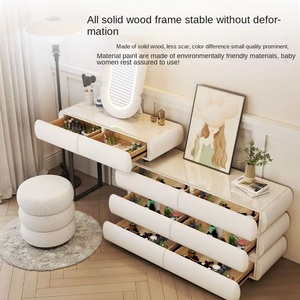Set Toeletta Bianco Crema in Bouclé con Specchio LED, Tavolo da Trucco con Sgabello e Cassetti Contenitore per <span class=keywords><strong>Camera</strong></span> da Letto e Hotel - Product Image 4
