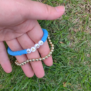 Unique <strong>Personalized</strong> Heishi Bead <strong>Bracelet</strong> Custom <strong>Name</strong> <strong>Bracelet</strong> Handmade MAMA Elastic Polymer Clay Beads <strong>Bracelet</strong> for Gift - Product Image 2