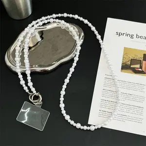 Korean size chain pearl necklace pearl mobile phone chain rope for anti-lost rope chain hang mobile pearls