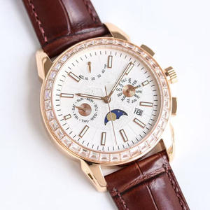 Reloj Mecánico Automático Clásico de Alta Calidad, Esfera Blanca con Detalles en Oro Rosa, Fase Lunar, Multifuncional - Product Image 3