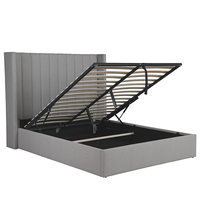 Willsoon Cadre de lit en bois King-Size au design moderne avec panneau de rembourrage souple en tissu de lin de luxe pour chambre à coucher