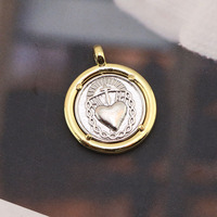 JS1779 Médailles, médaillons, pendentifs et breloques vintage en or 18 carats et plaqué argent bicolore, représentant la Vierge Marie, saint patron catholique