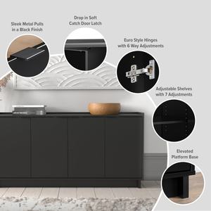 Aparador de Cocina y Comedor Moderno Negro con Almacenamiento, Mueble Buffet Personalizado para Pedidos al por Mayor - Product Image 6