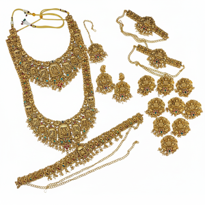 Traditional South Indian Temple Long Bridal Combo Necklace <b>Set</b> Alloy Gold Plated Zircon Earrings Vintage Wedding Party - Product Image 2
