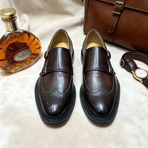Italian Designer Brown <strong>Brogue</strong> Double Monk Strap Shoes for <strong>Men</strong>, <strong>Tan</strong> Groomsmen Wedding Shoes, the Most Versatile Shoe - Product Image 1