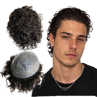 Prothèse capillaire 8x10 pouces, boucles de 25 mm, base en polyuréthane ultra-fine de 0,03 mm, nœuds V-loop, toupet naturel pour hommes, cheveux vierges indiens