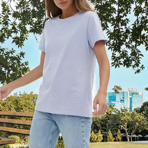 เสื้อยืดคอกลมผ้าฝ้ายสีฟ้าอ่อนสำหรับผู้หญิง ทรงหลวม สวมใส่สบาย แขนสั้น สีพื้น ระบายอากาศได้ดี เหมาะสำหรับฤดูใบไม้ผลิและฤดูร้อน - Product Image 2