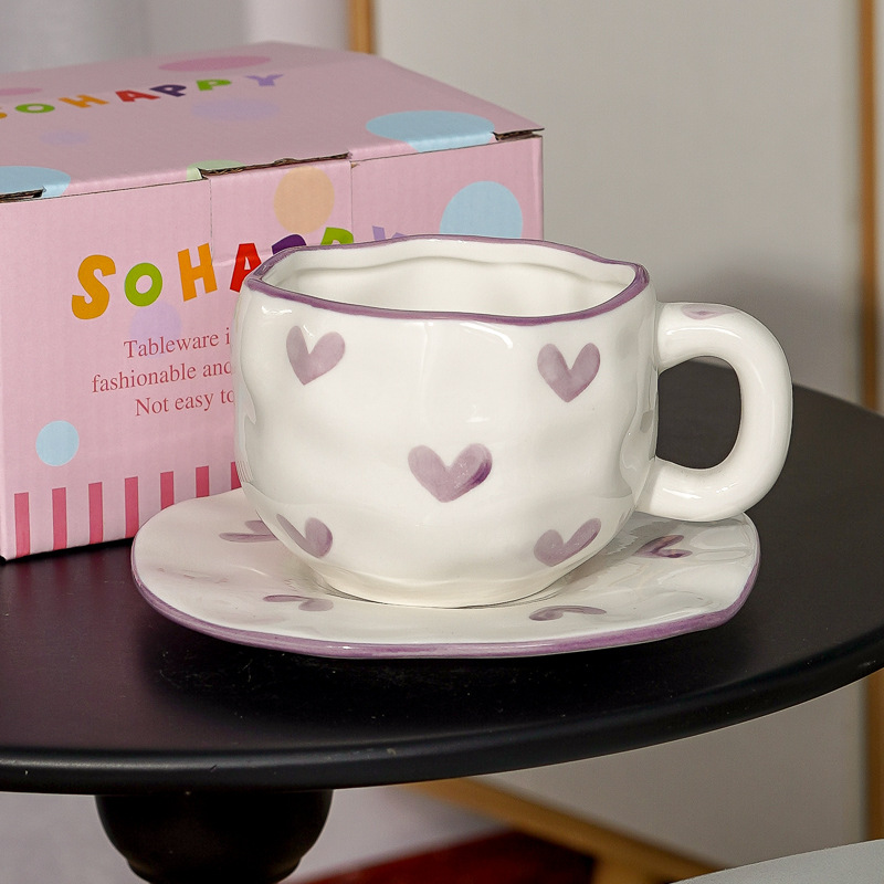 Taza y plato Jl-1060-010b - Corazón grande morado zx0002-t-daxz