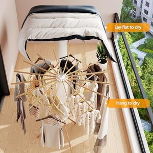 Wholesale Tripod Wooden Multifunction Adjustable Non-Folding Clothes Drying Rack OEM ODM Custom Logo 16 Poles Floor <b>Storage</b> - Product Image 3