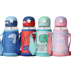 Children's Cup Cute Little Dinosaur <b>Straw</b> Bottle Wholesale Popular Cute 700ml clear Plastic Water Bottle Kids Children Strap - Product Image 1