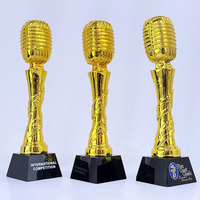 Trophée en résine de cristal en forme de microphone pour la musique, les récompenses, l'ancrage et la présentation, Or, Argent, Bronze MH-N878