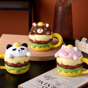Dessin animé Burger <span class=keywords><strong>tasse</strong></span> à thé en céramique cadeau d'anniversaire des meilleurs amis Souvenir pratique pour <span class=keywords><strong>tasse</strong></span> à café avec couvercle beau - Product Image 1
