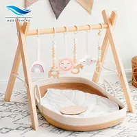 Eco-friendly Montessori Wooden Foldable Baby Play Gym With Mats For baby Activity Gym Frame With Baby Gym Hanging Toys