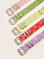 Ceinture pour femme en denim/textile avec bordure décorée d'étoiles, boucle métallique réglable, accessoire de mode multicolore pour jeans et robes