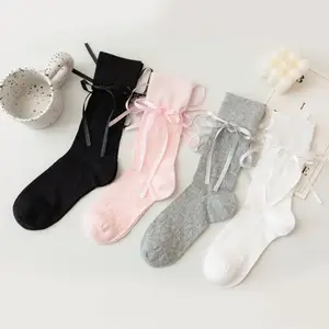 King Mcgreen star ballet-style lace with bow socks for women niche hand-worn ribbon hollowed-out mid-tube girl socks
