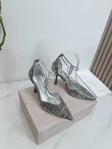 Jimmy Fashion Rhinestone Chain Decor Pointed Toe Stiletto Pumps Ankle Strap High Heels <b>Red</b> Carpet Dress Up Night Events Chooing - Product Image 3