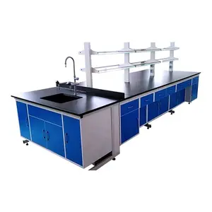 Mobiliário de laboratório ergonômico modular para experimentos escolares, bancada de trabalho com pia e prateleira para reagentes