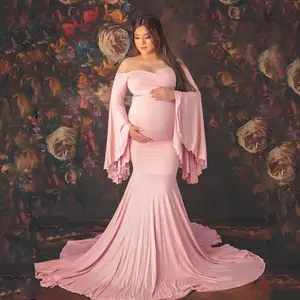 Vestido de maternidad de algodón mercerizado, falda de volantes, fotografía, europeo y americano, nuevo