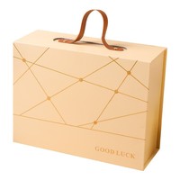Boîte cadeau rigide pliable de luxe verte unique avec poignée en cuir PU, imprimé géométrique doré, boîte d'emballage pliable type valise