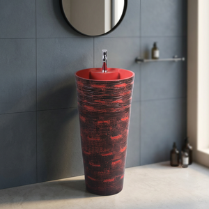 Juego de Lavabo Cuadrado de Porcelana Roja de Alta Calidad, Modelo Jeker para Uso en Centros Comerciales, Diseño Moderno, Garantía de por Vida - Product Image 1