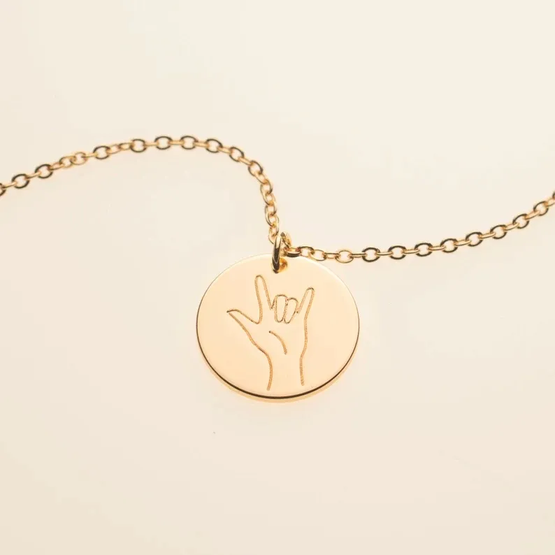 Ik Houd Je Hand Gebaar Gebarentaal Hanger Gift Ketting Eenvoudige Gegraveerde Gouden Sieraden Rvs Ketting Womens