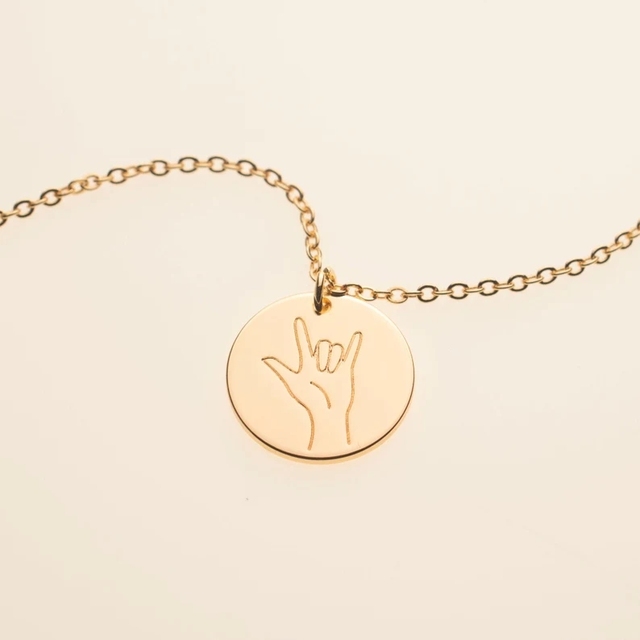I Love You Hand Gesture Sign Language Pendant Gift Necklace Simple Engraved Gold Jewelry Stainless Steel Necklace Womens