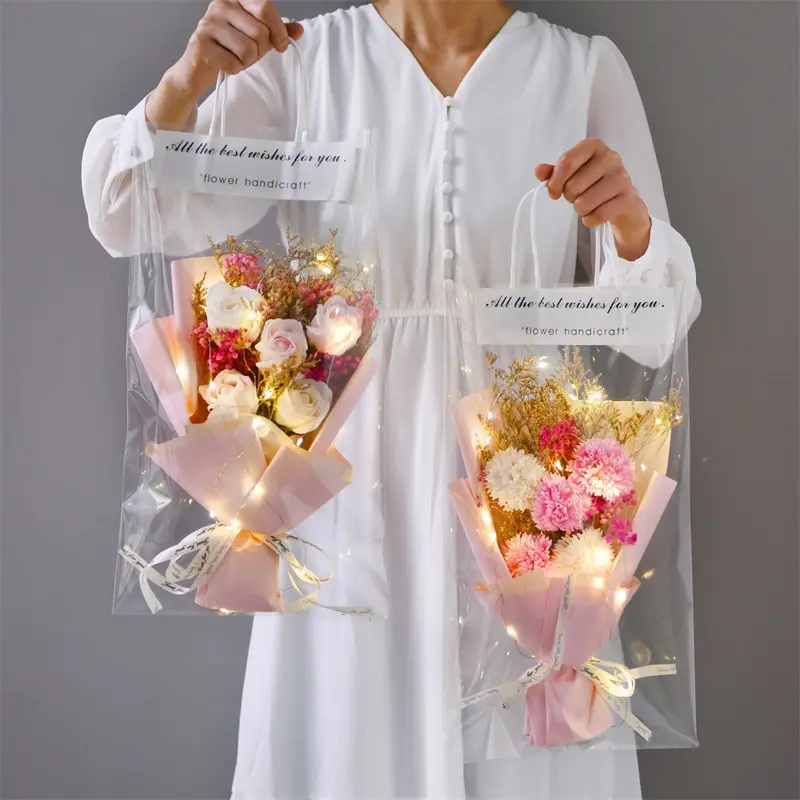 2024 Led Bouquet De Fleurs Bouquet Tricoté À La Main Avec Guirlande Lumineuse Pour Noël Saint Valentin Cadeau