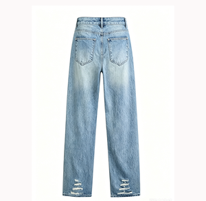 Jeans en denim déchiré taille haute pour <span class=keywords><strong>femme</strong></span>, coupe skinny, style Y2K, décontracté, délavé, jambe droite, style urbain, été - Product Image 2