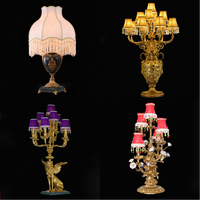 Jewellerytop Mutil diseño rococó hojas de palma lámpara de latón gota de cristal Luz de Mesa Grande Vintage decoración del hogar lámparas de mesa