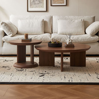 Table basse élégante et moderne avec plateau rond en bois massif et pieds bas durables - Meuble de salon écologique