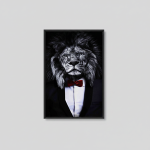 Lion in Suit Printed <b>Canvas</b>: Animal Wall Art, Elegant Man Cave Decor,BLACK <b>FRAMED</b> <b>CANVAS</b> - Product Image 2